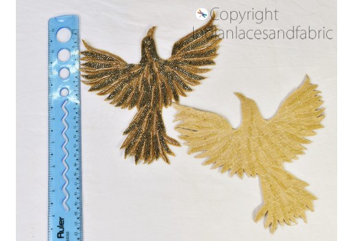 4 Piece Handmade Flying Bird Patches Embroidered Indian Sewing Dresses Handcrafted Beaded Patches Appliques Sewing DIY Crafting Supplies