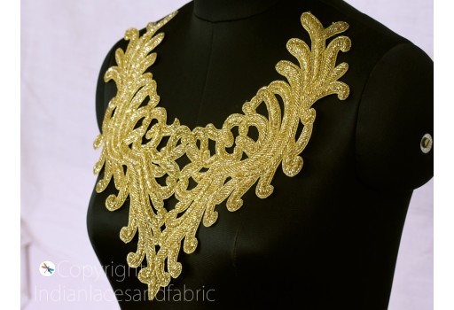 1 Piece Beaded Neckline Patches Indian Decorative Wedding Bridal Dresses Neck Collar Handcrafted Embroidered Applique DIY Crafting Patches