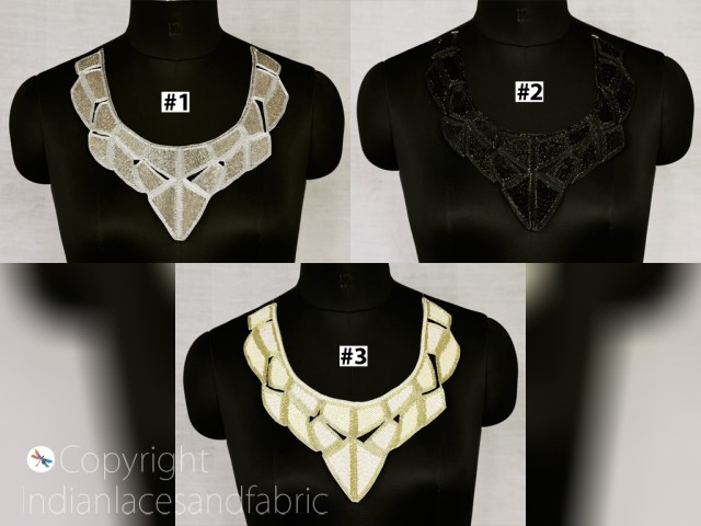1 Piece Handcrafted Beaded Collar Applique Neckline Patches Indian Decorative Bridal Gown Neck Patches DIY Crafting Sewing Embroidered Embellishment