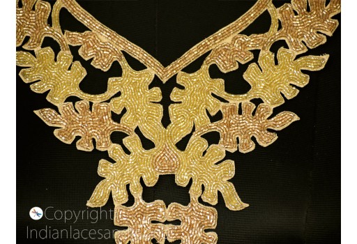 1 Pieces Beaded Neckline Patches Applique Indian Decorative Neck Collar Handcrafted Embroidered DIY Crafting Sewing Decorated Embellishments