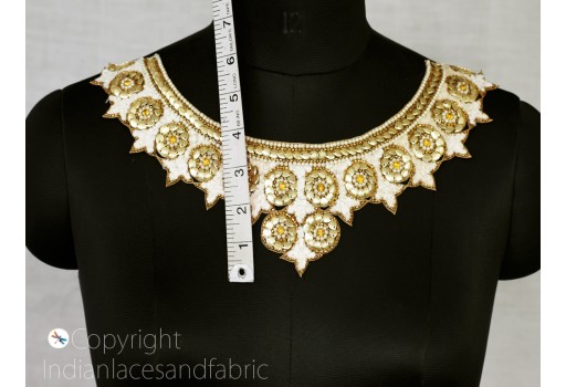 Handmade Beaded Neck Patches Neckline Appliques Gold Sequins DIY Crafting Decorative Embellishments Handcrafted Wedding Dresses Bridal Gown