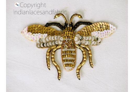 1 Pair Honey Bee Beaded Patches Embroidery Sew on Denim Patch Decorative Embroidery Handcrafted Appliques Crafting Sewing Clothing Accessory