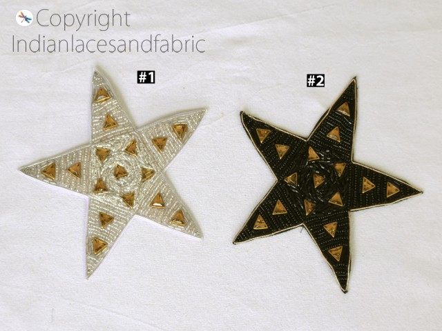 1 Pair Stars Sewing Beaded Patches table runner Hat Making Appliqués Dresses Embroidered Indian Decorative Handmade DIY Crafting Sewing garment Accessory Home Décor Cushion Cover Patch