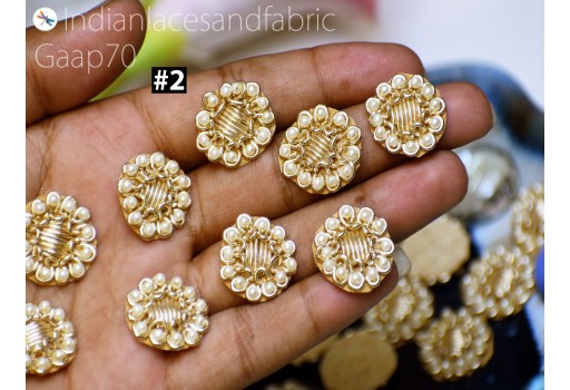 50 Tiny Appliques Embellishment Embroidery Beaded Bridal Appliques Headband DIY Crafting Accessories Rhinestone Embellished Golden Patches