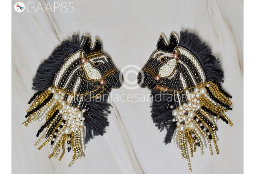 2 Pair Indian Handcrafted Patches Appliques Decorative Horse Sewing Dress Beaded Applique Boho Patch Animal Sew on applique DIY Craft Patch