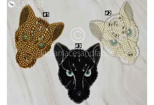 4 Piece Panther Beaded Patches Appliques Dresses Embroidered Indian Decorative Handmade Sewing DIY Crafting Sewing Accessories Home Décor