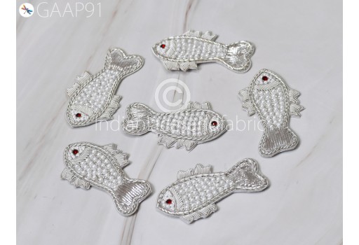1 Pair Fish Beaded Patches Appliques Zardozi Embroidery Sew on Patch Decorative Embroidery Handcrafted Crafting Sewing Clothing Accessory