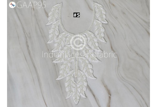 1 Piece Beaded Neckline Patches Indian Decorative Wedding Bridal Dresses Neck Patches Collar Handcrafted Embroidered DIY Crafting Applique