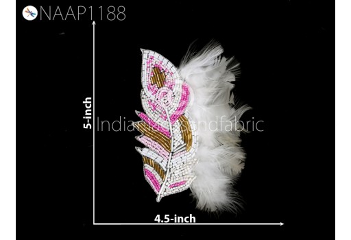 Beaded Appliques 2 Pc Real Feather Patches Handmade Embroidery Indian Handcrafted Patch DIY Crafting Sewing Dresses Home Decor Costumes