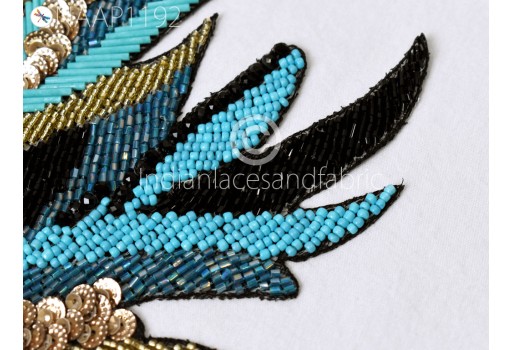 1 Pc Beaded Patches Appliques Embroidery Sew on Patch Handcrafted Bridal Wedding Dress Costumes Indian Decorative Denim Crafting Sewing Cushions