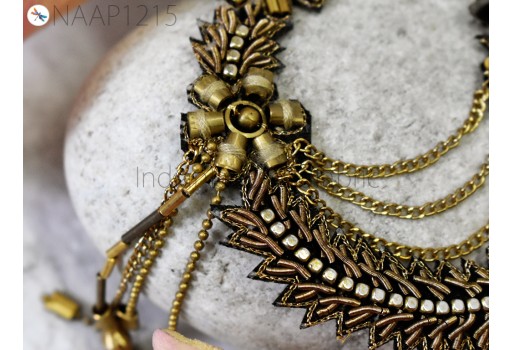 1 Pc Vintage Hanging Chains Patches Appliques Indian Handmade Beads Applique Decorative Sewing Patches DIY Brooch Crafting Costume Dresses
