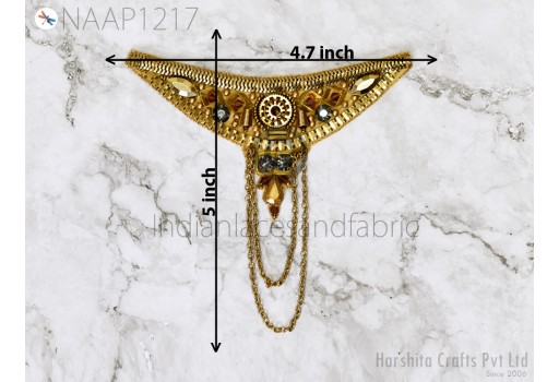1 Pc Vintage Metallic Patches Appliques Indian Decorative Handmade Sewing Crafting Sewing Accessories Home Décor Beads Wedding Wear Gown Zari Patch DIY Brooch Crafting Costume Dresses