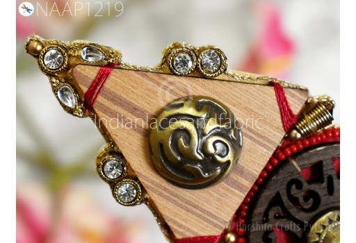 1 Pc Vintage Wood Patches Appliques Indian Handmade Brass Beads Applique Decorative Sewing Patches DIY Brooch Crafting Costume Dresses