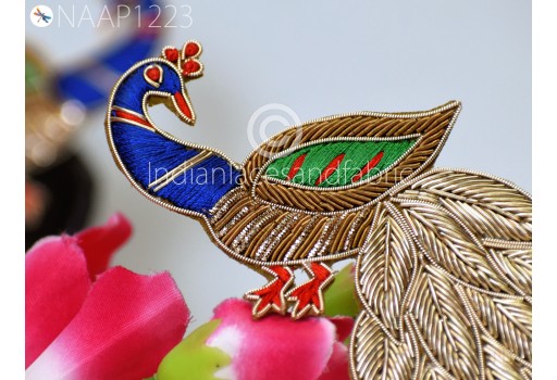 4 Pc Handcrafted Peacock Patches Appliques Indian Zardozi Applique Decorative Wedding Dress Boho Beaded Patch Sew On DIY Crafting Applique