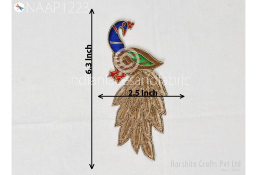 4 Pc Handcrafted Peacock Patches Appliques Indian Zardozi Applique Decorative Wedding Dress Boho Beaded Patch Sew On DIY Crafting Applique