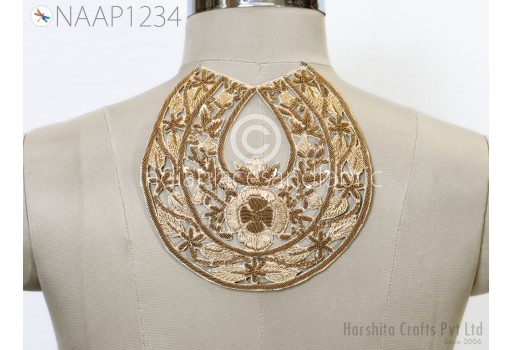 Indian Neckline Patches Handcrafted Sequin Zardosi Gold Decorative Wedding Dresses Neck Patches Embroidery Zardosi Applique DIY Crafting