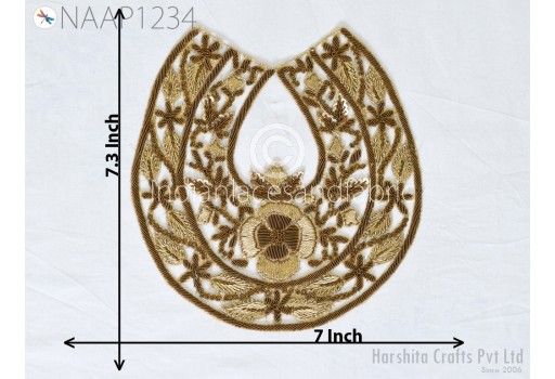 Indian Neckline Patches Handcrafted Sequin Zardosi Gold Decorative Wedding Dresses Neck Patches Embroidery Zardosi Applique DIY Crafting