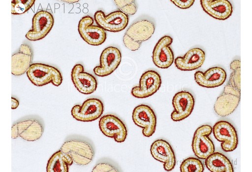25 Indian Paisley Appliques Beaded Handcrafted Bridal Appliques Sewing Dress Patch DIY Crafting Sewing  Patches Beaded Rhinestone Appliques