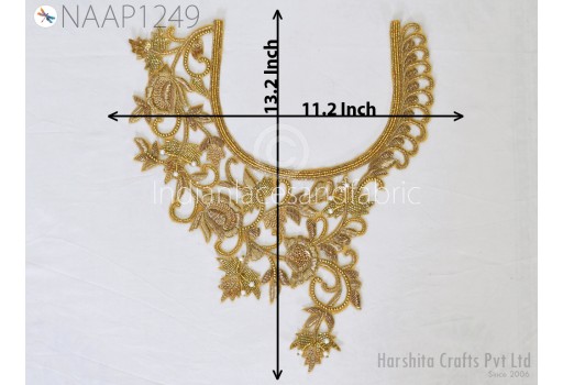 1 Pc Decorative Patches Crafting Handcrafted Zardosi Gold Neck Patches with Sleeves Neckline Patches Indian Decorated Embroidery Zardosi Applique
