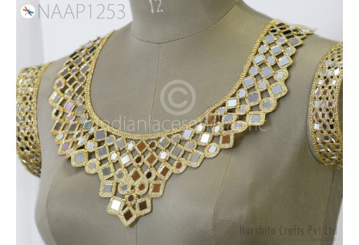 Gold Neckline Neck Patches Applique with Sleeves Decorative Patch Crafting Sequins Decorated Handcrafted Beads Applique for Women Dresses