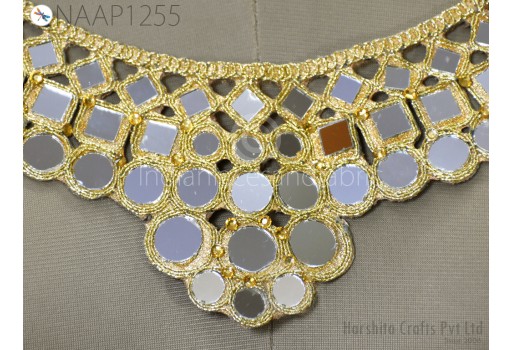2 Pc Gold Neckline Neck Patches Applique with Sleeves Decorative Patch Crafting Sequins Decorated Handcrafted Beads Applique for Women Dresses