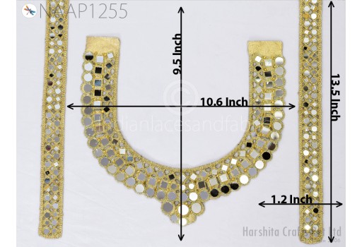 2 Pc Gold Neckline Neck Patches Applique with Sleeves Decorative Patch Crafting Sequins Decorated Handcrafted Beads Applique for Women Dresses
