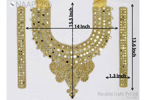 2 Pc Mirror Neckline Patches Neck Applique with Sleeves Decorative Patch Crafting Sequins Decorated Handcrafted Beads Applique for Women Dresses