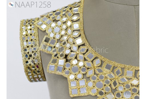 Gold Neck Patches Neckline Applique with Sleeves Decorative Patch Crafting Sequins Decorated Handcrafted Beads Applique for Women Dresses