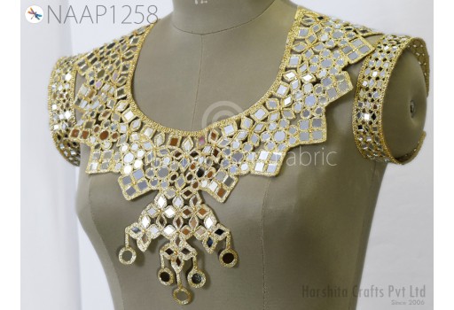 Gold Neck Patches Neckline Applique with Sleeves Decorative Patch Crafting Sequins Decorated Handcrafted Beads Applique for Women Dresses