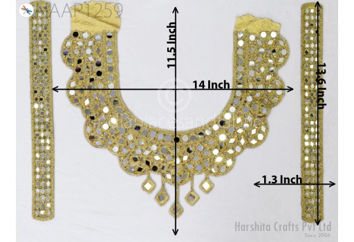Antique Gold Patches Neckline Applique with Sleeves Decorative Patch Crafting Sequins Decorated Handcrafted Beads Applique for Women Dresses