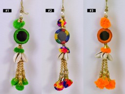 1 Pair Cowrie or Belt Boho Hippie Banjara Key Charm Latkan Home Decor Curtains DIY Crafting Shells Pom-Pom Tassels For Tribal Hair Accessory