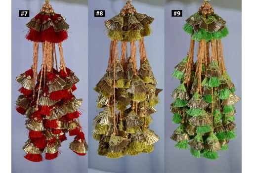 2 Pieces Decorative Tassel Indian Handmade Viscose Thread Beaded Wedding Christmas DIY Crafting Charms Embellishment Bridal Tiebacks Latkans