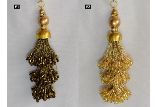 8 Pieces Decorative Tassels Indian Handmade Metallic Beaded Christmas DIY Home Décor Crafting Keychain Charms Embellishment Bridal Latkans