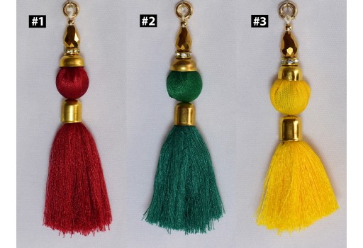 2 Pcs Indian Tassels Handmade Cotton Thread Décor Christmas DIY Crafting Jewelry Decorative Boho Key Charms Gypsy Embellishment Bags Latkans