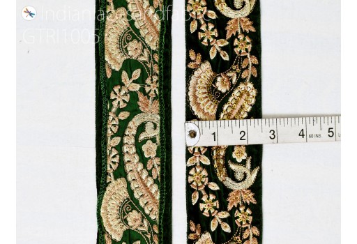 Embroidered Velvet Fabric Trim By 3 Yard Embellishments Saree Ribbon Indian Sari Gold Crafting Sewing Border DIY Beach Bag Hats Trimmings
