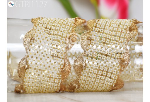 Gold Beaded Trims by the Yard Wedding Dresses Bridal Belt Sashes Indian Laces Costumes Ribbon Crafting Sewing Boutique Material Home Decor