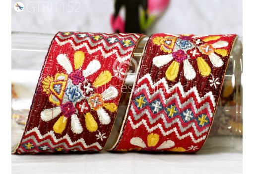 9 Yard Embroidered Ribbon Fabric Trim Indian Sari Border Saree Trimming Sewing Cushions Embroidery Crafting Laces Home Decor Costumes