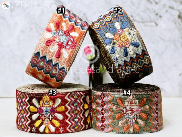 9 Yard Embroidered Ribbon Fabric Trim Indian Sari Border Saree Trimming Sewing Cushions Embroidery Crafting Laces Home Decor Costumes