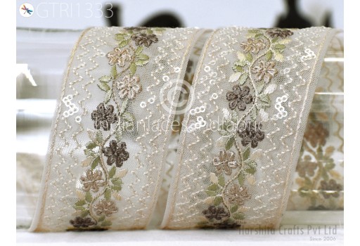 9 Yard Embroidered Fabric Trim Decorative Saree Ribbon Embroidery Cushions Sewing DIY Crafting Sari Border Indian Wedding Dress Embellishment Table Runner Cover Tapes