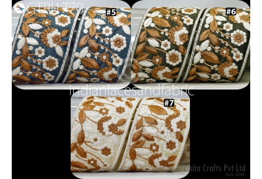Indian Embroidered Fabric Trim by 3 yard Drapery Embellishments Saree Tape Decorative Ribbon DIY Crafting Sewing Beach Bags Sari Border