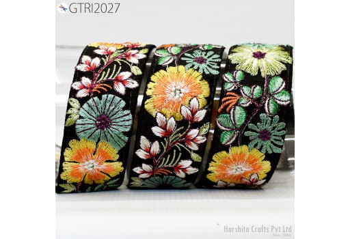 9 Yard Floral Embroidered Fabric Trim Indian Sari Border Crafting Sewing Guitar Belts Beach Bag Cushions Trimming Ribbon Embellishments 