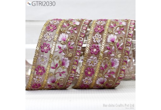 9 Yard Embroidered Ribbon Fabric Trim Indian Embellishment Cushions DIY Crafting Sewing Sari Border Wedding Saree Tape Embroidery Dress