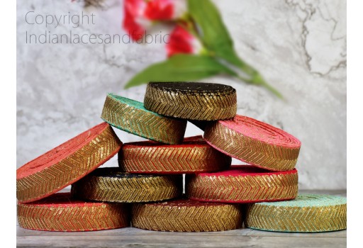 2 Yard Decorative Gold Sequins Embroidery Sari Border Crafting Clutches Ribbon Table home Decor Indian Laces Headband making Tape Sewing Accessory Cushions Trimmings wedding wear gown Trim