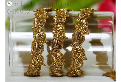 Gold Zardozi Beaded Trim By 3 Yard Indian Handcrafted Sari Border DIY Crafting Ribbons Saree Embroidered Zari Handmade Trimmings Costumes