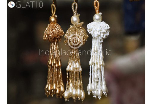 2 Pieces Beaded Tassel Christmas DIY Crafting Jewelry Charms Embellishment Bridal Tiebacks Decorative Indian Handmade Viscose Thread Latkans