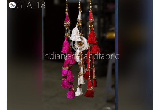 2 Pieces Tassel Decorative Indian Handmade Viscose Thread Beaded Wedding Christmas DIY Crafting Charms Embellishment Bridal Latkans Tiebacks