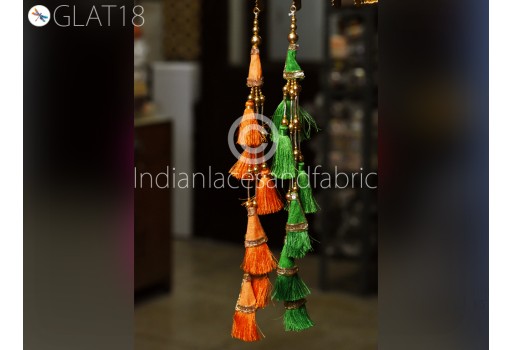 2 Pieces Tassel Decorative Indian Handmade Viscose Thread Beaded Wedding Christmas DIY Crafting Charms Embellishment Bridal Latkans Tiebacks