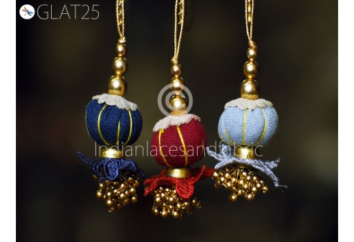 2 Pieces Decorative Tassels Indian Handmade Viscose Thread DIY Christmas Home Décor Crafting Jewelry Charms Gypsy Boho Embellishment Latkans