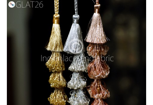 2 Pieces Decorative Tassels Indian Handmade Metallic Thread Beaded Tassels décor Christmas DIY Crafting Charms Embellishment Dupatta Latkans