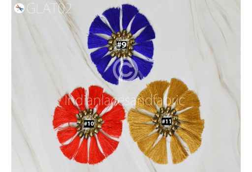 12 Pieces Decorative Indian Handmade Viscose Silk Thread Tassels Decorative Christmas Crafting Jewelry Charms Gypsy Embellishment Latkans